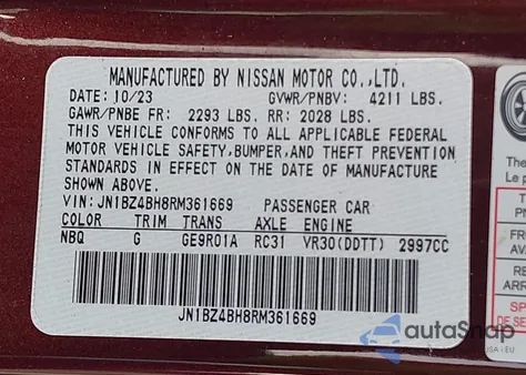 2024 Nissan Z Performance Auto z USA, uszkodzony, nr VIN JN1BZ4BH8RM361669